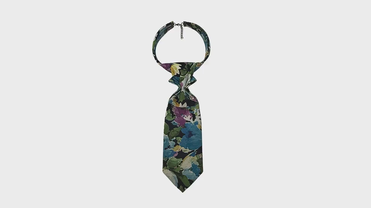 Ladies Tie - Vintage Floral Women’s Azure Blue Continental Crossover Tie - Upcycled Impressionist Painterly Necktie - handcrafted tie