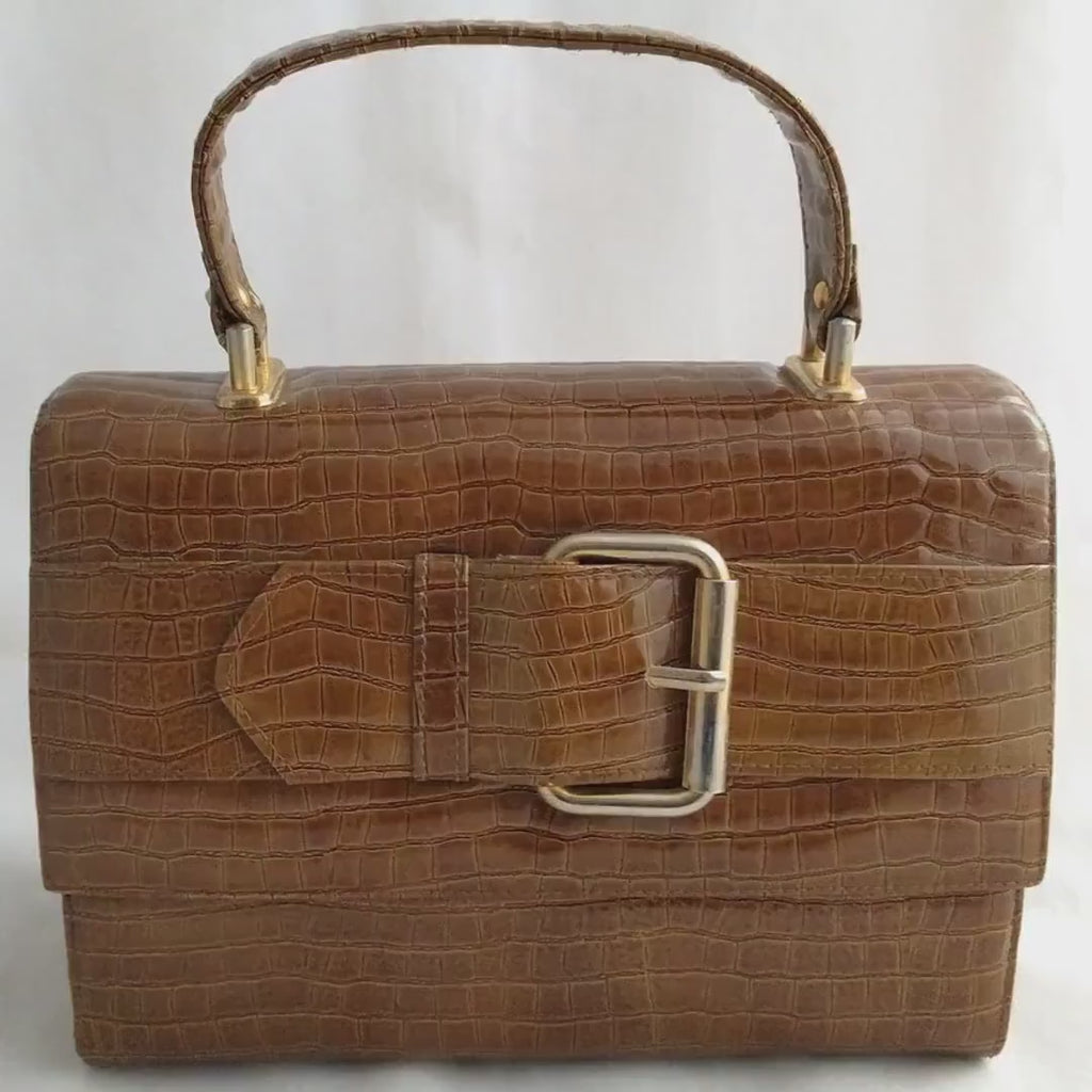 Vintage Coret Faux Croc Top Handle Bag – Rare 1950s/60s Purse, Made in Canada, Pristine Condition