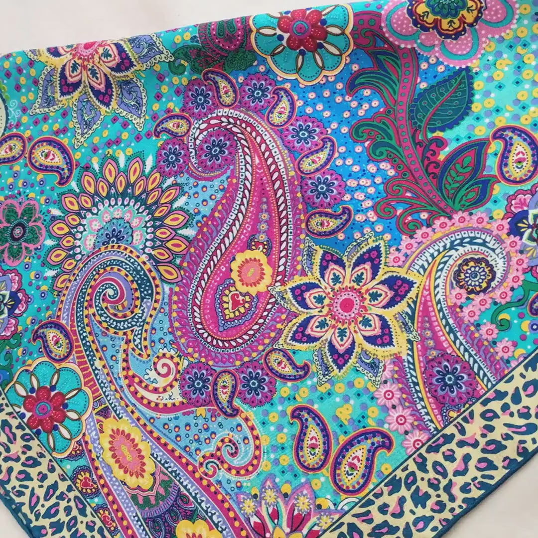 Italian Silk Scarf – Small Multicolour Como Silk Scarf, Made in Italy, Pink, Purple, Blue, 19.5" Square with Rolled Edges