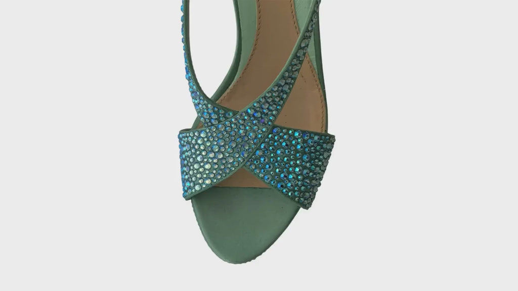 Gucci Crystal-Adorned Stiletto Sandals – Aquamarine Suede and Satin, Size 38, Made in Italy