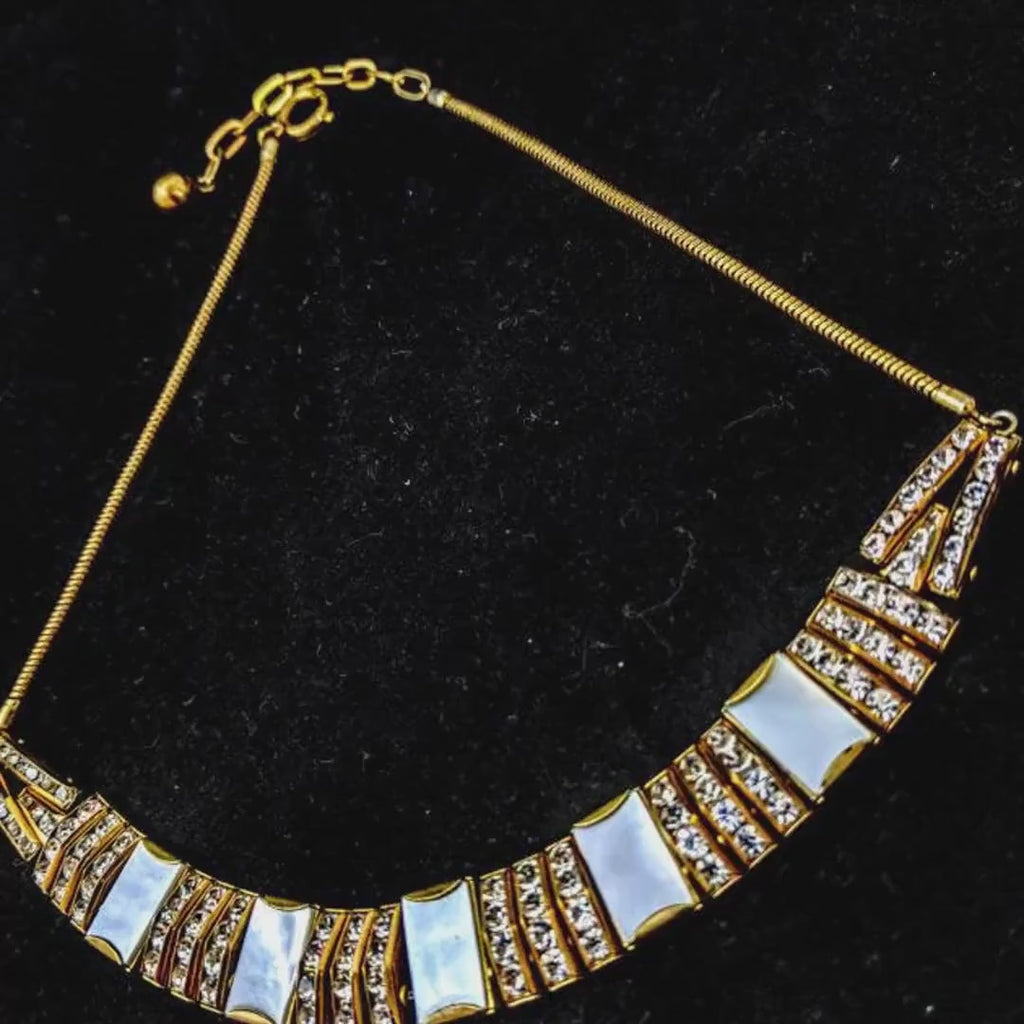 Vintage Egyptian Revival Necklace – Mother of Pearl & Brass, Esha Randel for Doso, Statement Pendant Necklace