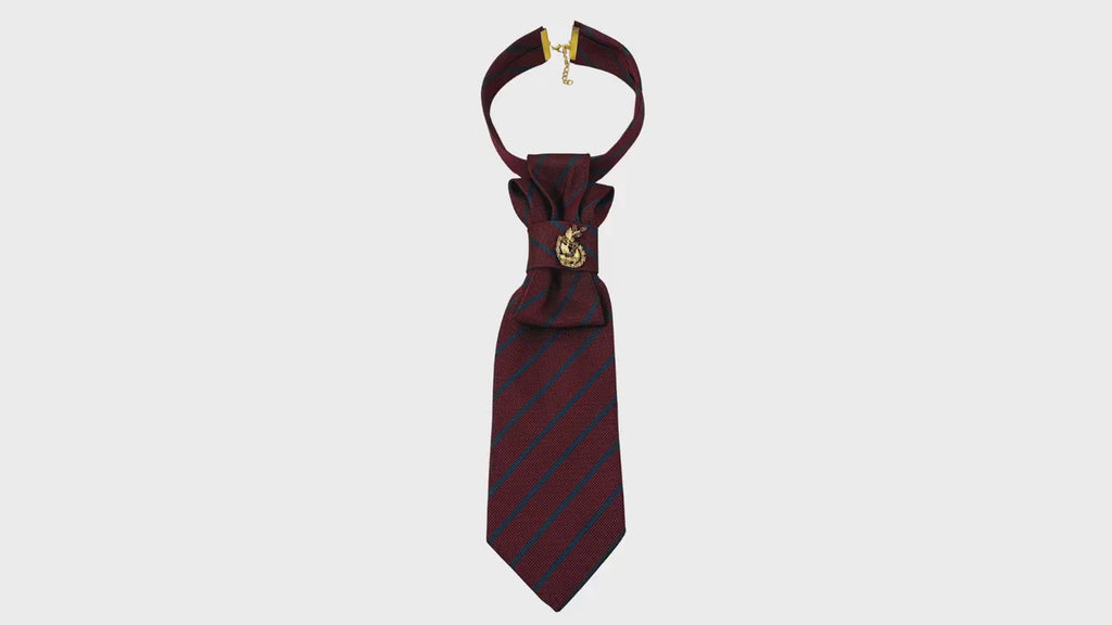 Zegna Silk Crossover Tie for Women - Dark Academia Statement Necktie - Burgundy & Navy Striped Butterfly Fashion Tie jacquard silk tie Zegna