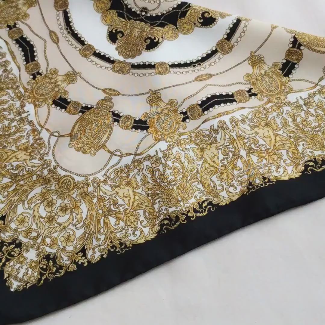 Italian Silk Scarf – Small Black Como Silk Scarf, Made in Italy, 19.5" Square, Elegant Rolled Edges