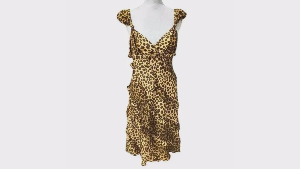 Moschino Cheap and Chic Silk Leopard Print Dress – V-Neck, Fitted Waist, Knee Length, Size 10