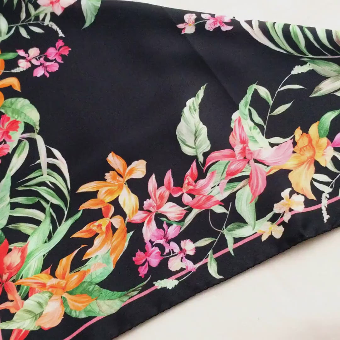 Italian silk scarf - small size Como silk scarf  - Made in Italy - Black silk scarf