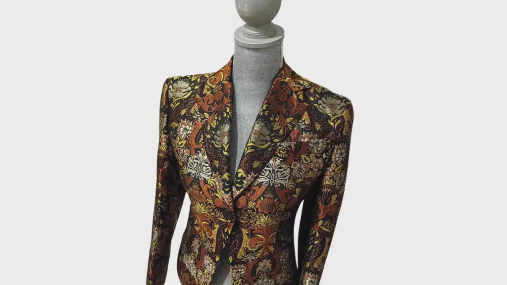 Richard Tyler Brocade Blazer – Rare Silk Gold Jacquard Blazer, Luxury Designer Blazer, Vintage Statement Piece