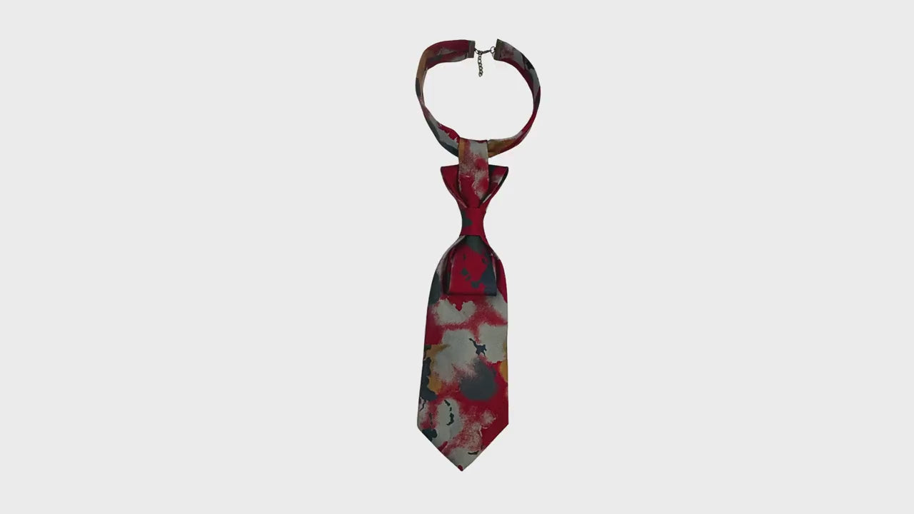 Red Tie for Women - Vintage Reworked Tie for Women - Silk Necktie - Sustainable Designer Fashion - Upcycled Abstract Necktie - Hand-made Tie
