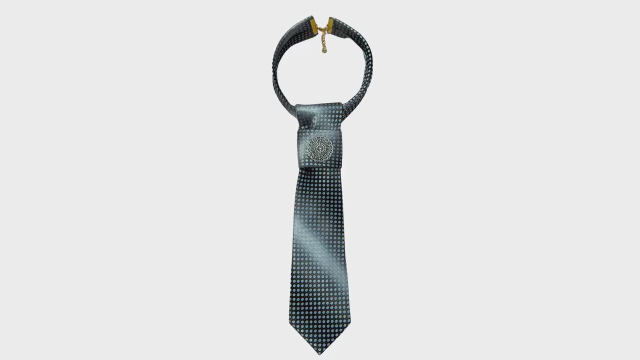 Statement Tie for Women - Grey and Aqua Gradient Medallion Necktie - Gothic Victorian Reworked Accessory - Bespoke Noir Gift