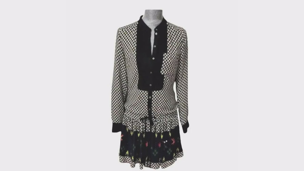 L.A.M.B. Space Invader Houndstooth Dress – Peter Pan Collar, Drawstring Waist, Size 2, Very Good Condition