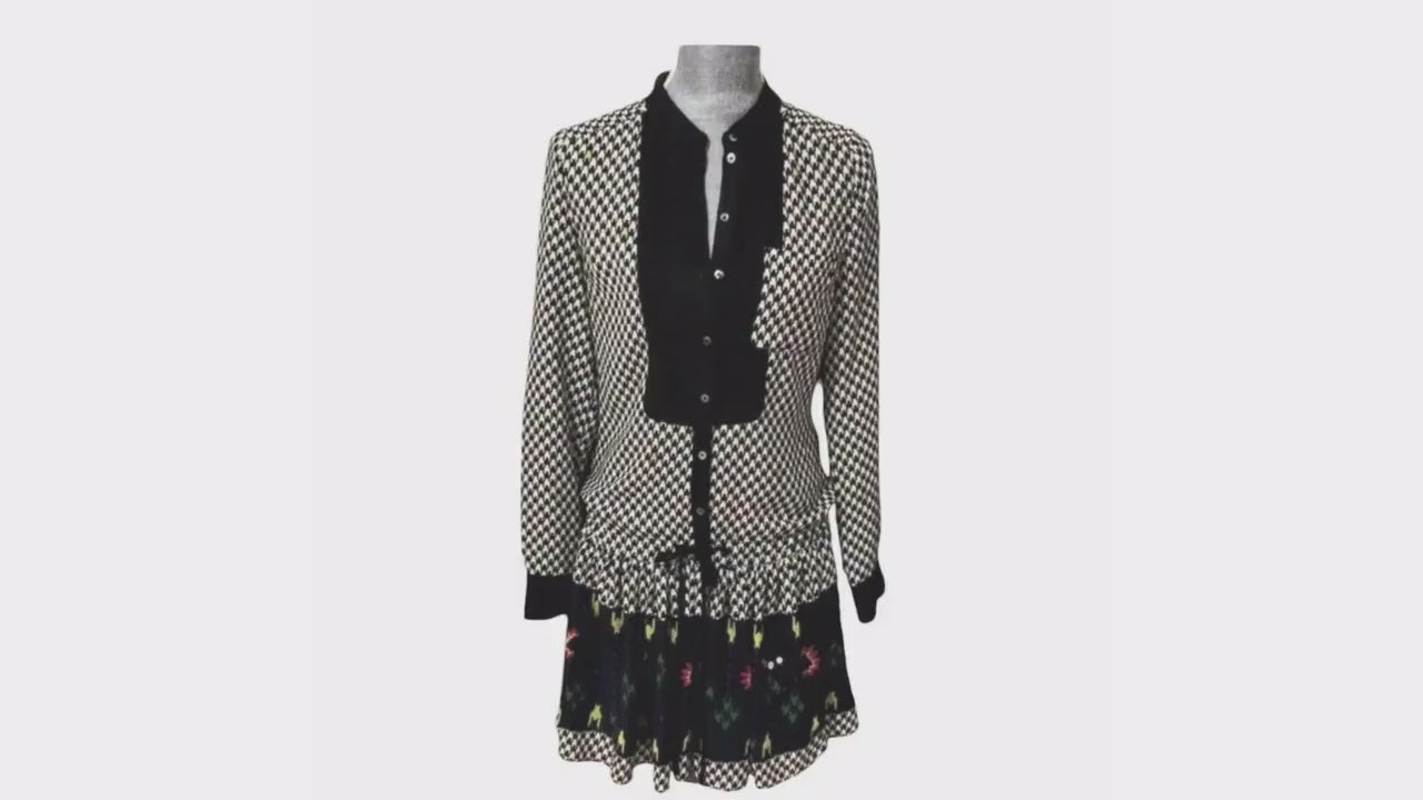 L.A.M.B. Space Invader Houndstooth Dress – Peter Pan Collar, Drawstring Waist, Size 2, Very Good Condition