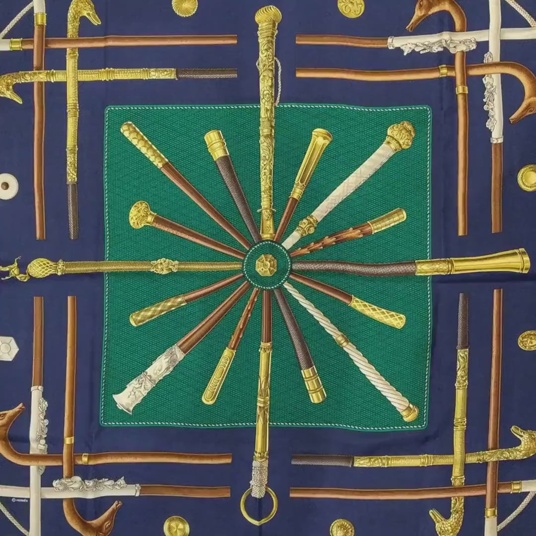 Scarf Hermes silk scarf Cannes et Pommeaux by Françoise De La Perriere Hermes Collectible Made in France silk square scarf Hermes blue scarf