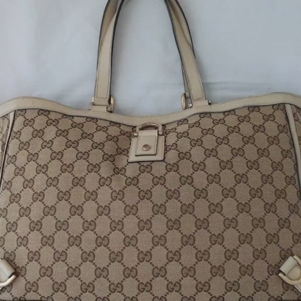 Gucci GG Canvas Abbey D-Ring Tote Bag – Rare Leather  Canvas Designer Handbag, Beige & Brown, Classic Collectible Piece, Made in Italy