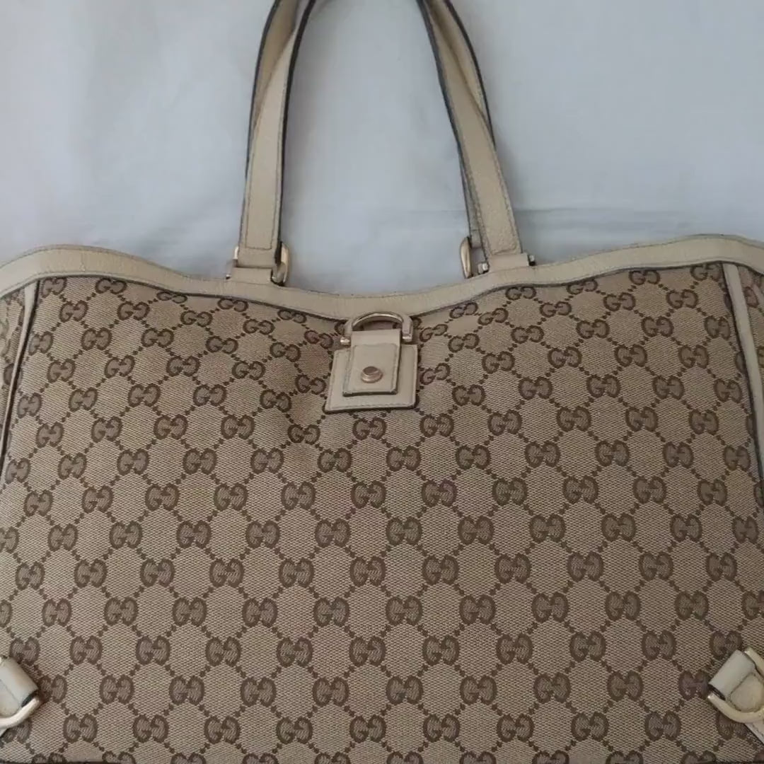 Gucci GG Canvas Abbey D-Ring Tote Bag – Rare Leather  Canvas Designer Handbag, Beige & Brown, Classic Collectible Piece, Made in Italy