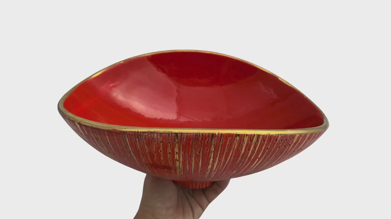 Vintage 60s Bitossi Aldo Londi Bowl – Orange & Gold Italian Ceramic, Mid-Century Modern Centerpiece, Signed, Excellent Condition