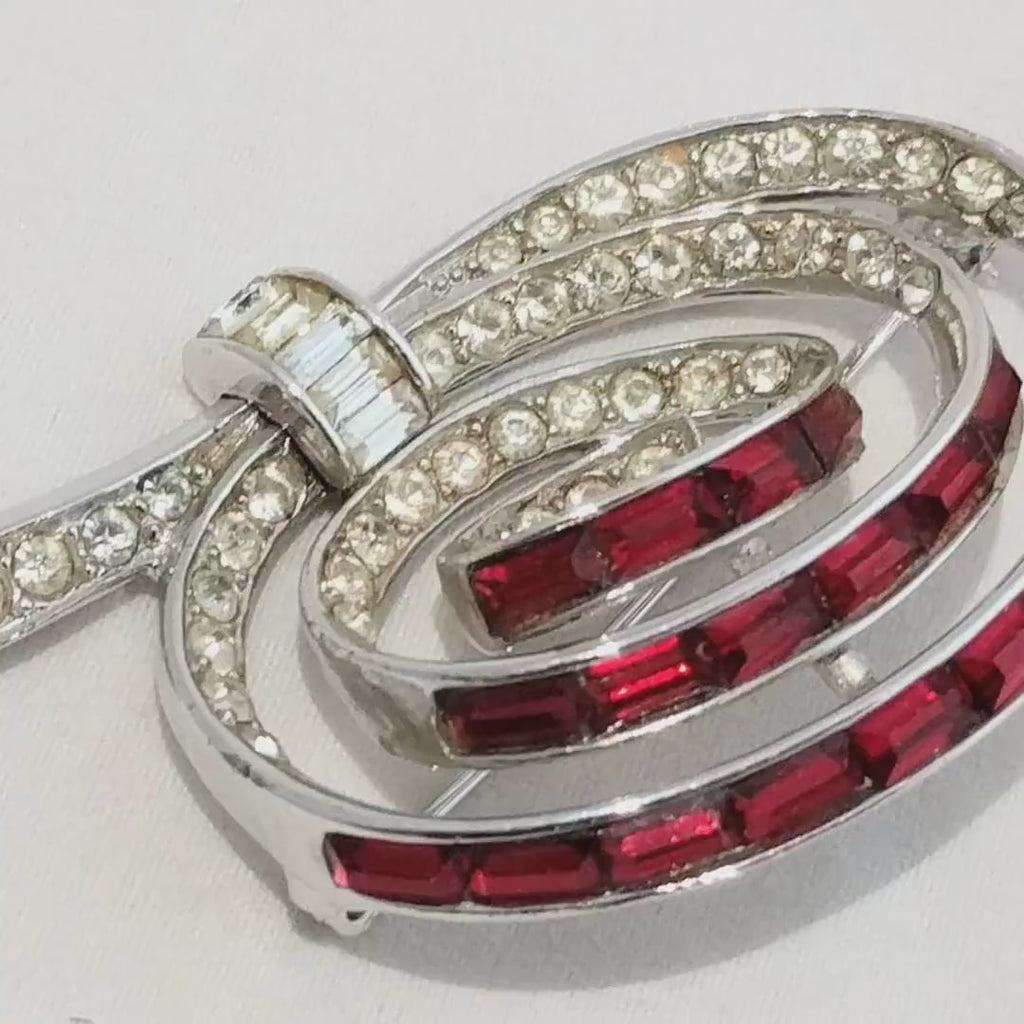 RARE Marcel BOUCHER brooch - 50s vintage Boucher red baguette swirl brooch /Art Deco - very good vintage condition - # 5579