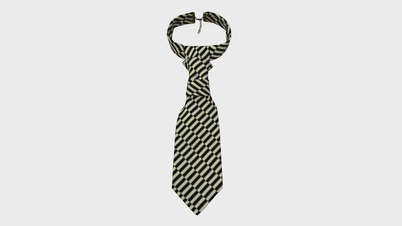 STEFANO RICCI Refashioned Tie - Cream & Black Statement Necktie for Women - Luxury Geometric Hand styled Tie - Bespoke Italian Silk
