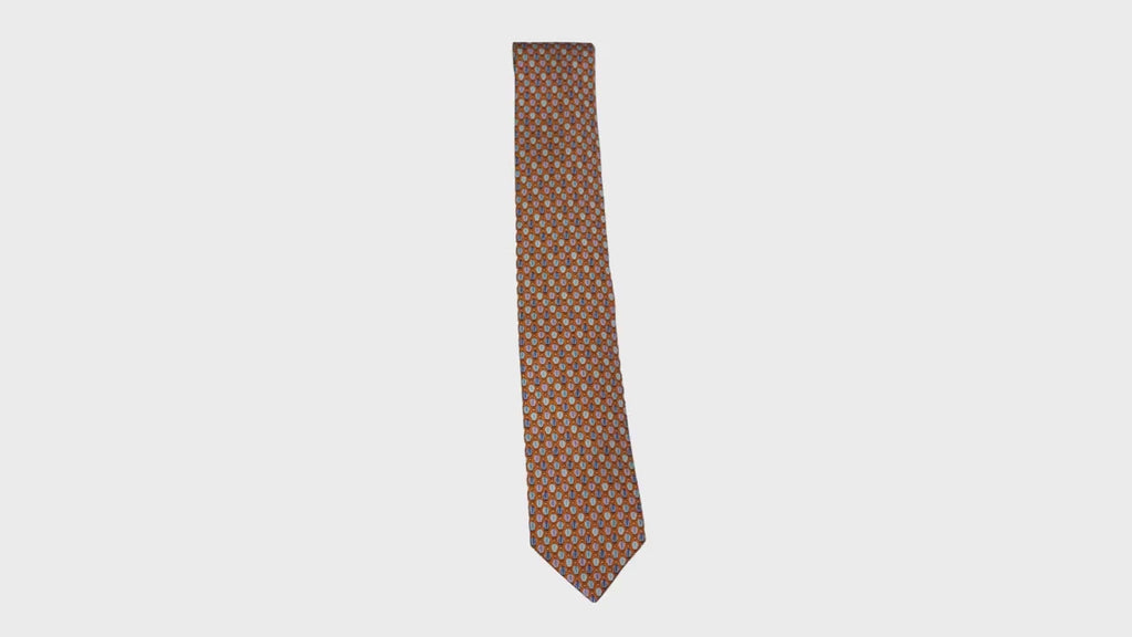 Hermes Silk Tie – Hot Air Balloon Motif, Orange with Lilac, Blue & White, Made in France, 100% Silk Necktie, Preloved Gift Idea
