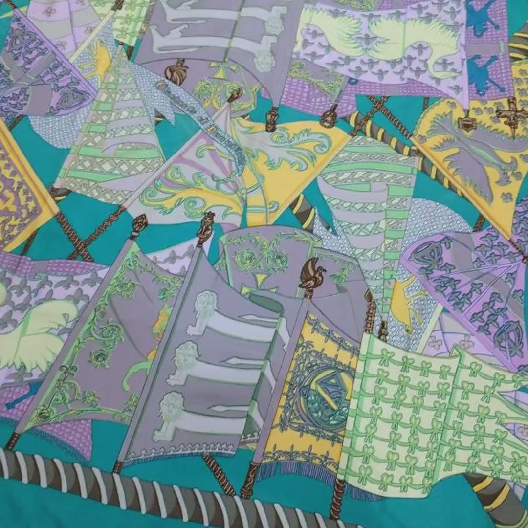 Silk Scarf Hermes ETANDARTS ET BANNIÈRES Annie Faivre Rare Collectible Made in France Fashion Accessory