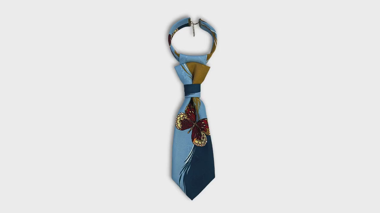 RENE DE DEAUVILLE Tie for Women - Vintage French Reworked Tie - Blue Statement Accessory - Women Necktie - Sustainable Fashion