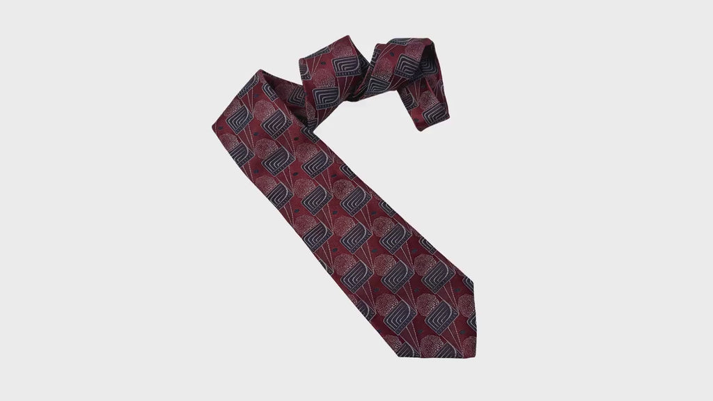 LANVIN Paris Silk Burgundy & Slate Deco-Geometric Silk 9cm blue silk tie LANVIN