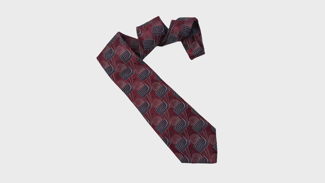 LANVIN Paris Silk Burgundy & Slate Deco-Geometric Silk 9cm blue silk tie LANVIN