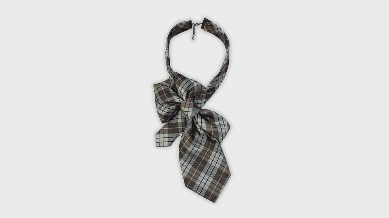 Hand-Worked Andrew Zadi Milano Silk Tie - Reworked Women's Oversized Bow Tie - Upcycled Italian Designer Plaid Necktie - Made in Italy
